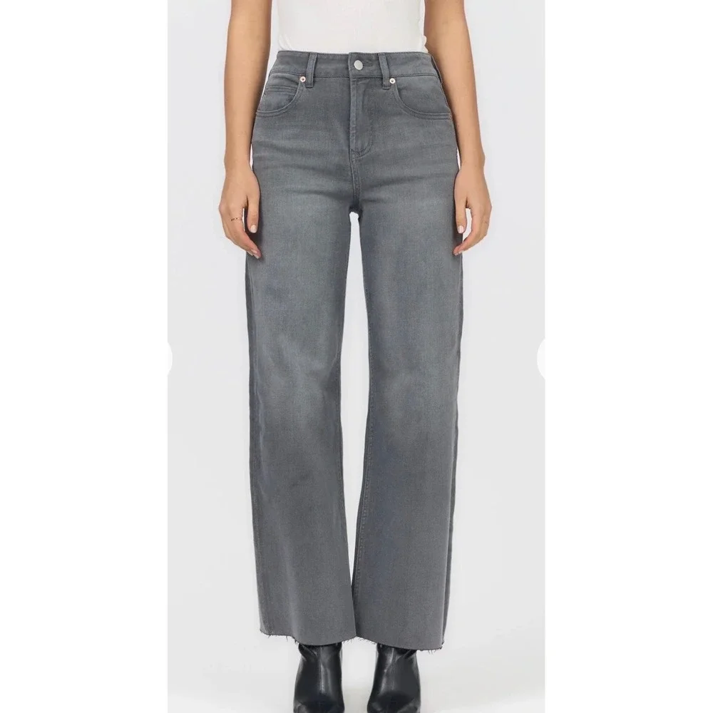 Dear John Audrey High Rise Wide Leg Jeans Empire Gray Raw Hem 27